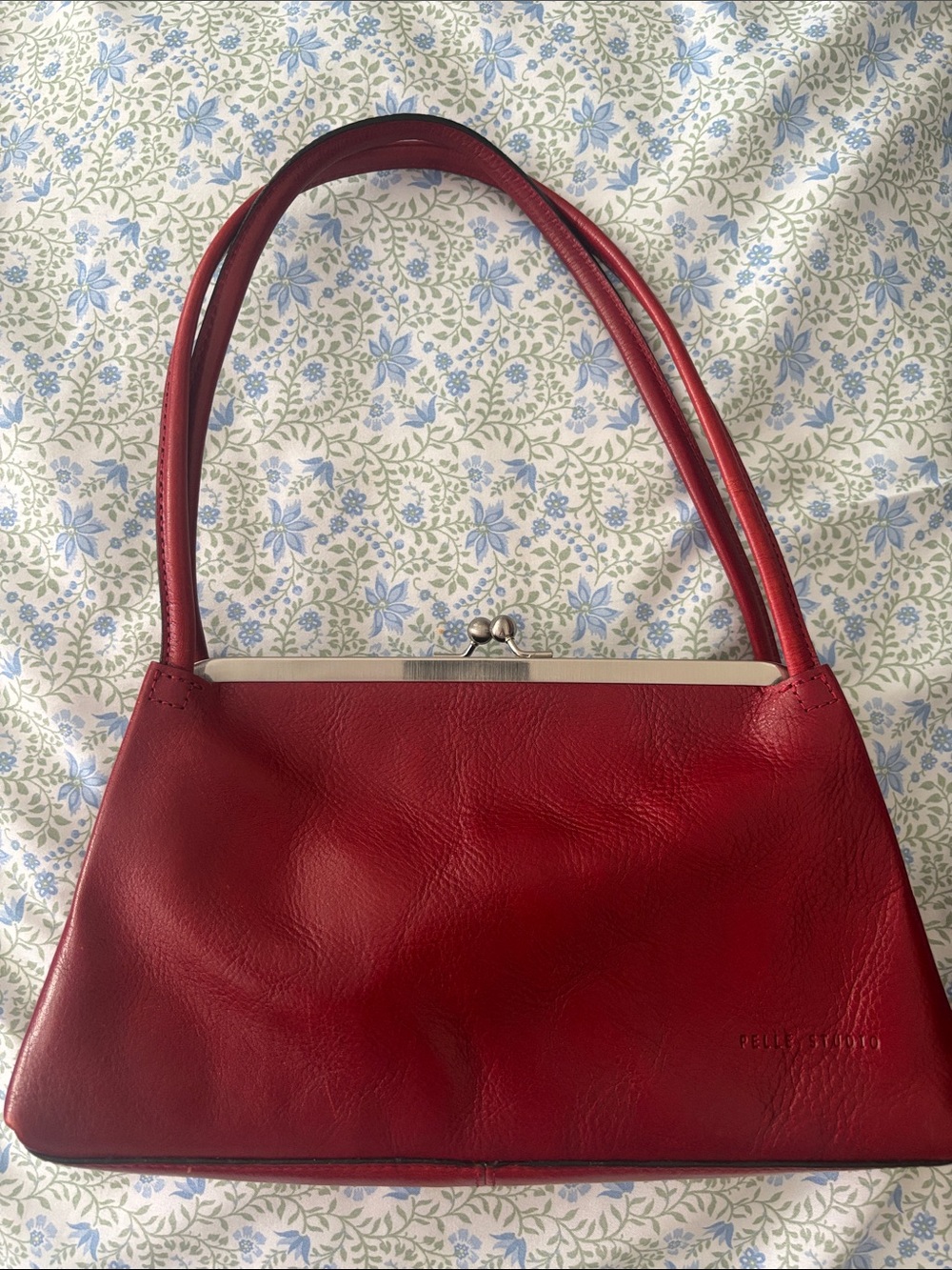 Pelle Studio Red Leather Kiss-Lock Shoulder Bag VINTAGE WILSON, LEATHER